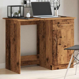 vidaXL Single Door Single Drawer Computer Desk Old Wood - Size: 76 x 100 x 50cm - Brown - Wilko - thumbnail 1