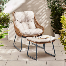 Furniturebox Fiji Beige Rattan Chair with Footstool - Size: 1 Seater - Brown - Wilko - thumbnail 7