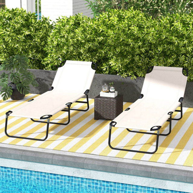Outsunny Set of 2 Cream 5 Level Adjustable Sun Lounger - Size: 28 x 56 x 190cm - Wilko - image 1