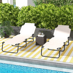Outsunny Set of 2 Cream 5 Level Adjustable Sun Lounger - Size: 28 x 56 x 190cm - Wilko