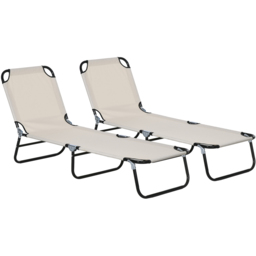 Outsunny Set of 2 Cream 5 Level Adjustable Sun Lounger - Size: 28 x 56 x 190cm - Wilko - thumbnail 3