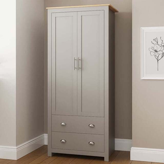 GFW Lancaster 2 Door 2 Drawer Grey Wardrobe - Size: 2 Door, 2 Drawer - Wilko - image 1