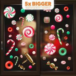 Walplus Christmas Peppermint Candy and Sweets Double-Sided Window Stickers 46 Piece - Size: 0.2 x 130 x 160cm - Multi - Wilko - thumbnail 5