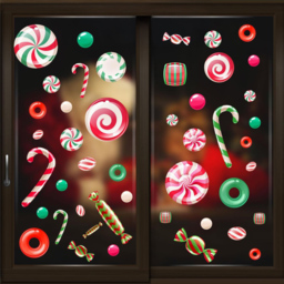 Walplus Christmas Peppermint Candy and Sweets Double-Sided Window Stickers 46 Piece - Size: 0.2 x 130 x 160cm - Multi - Wilko
