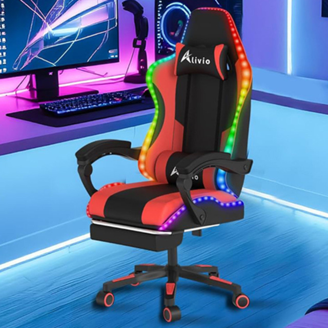 Alivio Red PU Leather Wireless App Control LED Gaming Chair with Massage Lumbar Cushion - Size: 124 x 65.5 x 62cm - Wilko - image 1