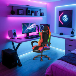 Alivio Red PU Leather Wireless App Control LED Gaming Chair with Massage Lumbar Cushion - Size: 124 x 65.5 x 62cm - Wilko - thumbnail 5