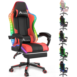 Alivio Red PU Leather Wireless App Control LED Gaming Chair with Massage Lumbar Cushion - Size: 124 x 65.5 x 62cm - Wilko - thumbnail 3