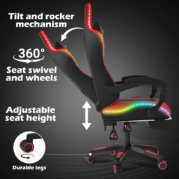 Alivio Red PU Leather Wireless App Control LED Gaming Chair with Massage Lumbar Cushion - Size: 124 x 65.5 x 62cm - Wilko - thumbnail 7
