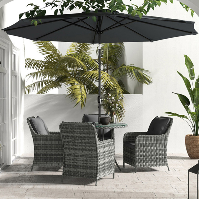 Outsunny 4 Seater Round Rattan Dining Set with Umbrella Grey - Wilko - image 1