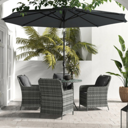Outsunny 4 Seater Round Rattan Dining Set with Umbrella Grey - Wilko - thumbnail 1