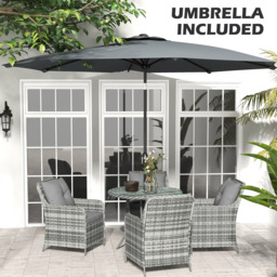 Outsunny 4 Seater Round Rattan Dining Set with Umbrella Grey - Wilko - thumbnail 7