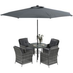 Outsunny 4 Seater Round Rattan Dining Set with Umbrella Grey - Wilko - thumbnail 3