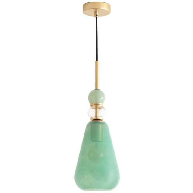 ValueLights Anastasia Green Glass Stacked Gold Detail LED Pendant Light - Size: 116 x 15 x 15cm - Wilko - image 1