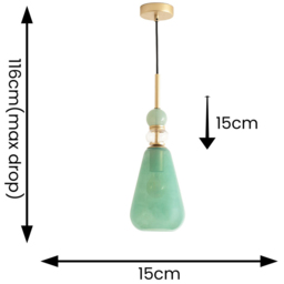 ValueLights Anastasia Green Glass Stacked Gold Detail LED Pendant Light - Size: 116 x 15 x 15cm - Wilko - thumbnail 7