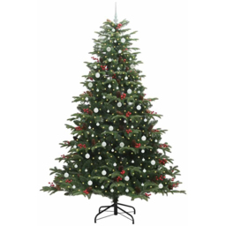 vidaXL Pre-Lit Warm White LED and White Baubles Green Artificial Christmas Tree with Stand 7.8ft - Wilko - thumbnail 1