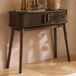 Birlea Axel 2 Door Walnut Fluted Console Table - Size: 80 x 100 x 30cm - Brown - Wilko