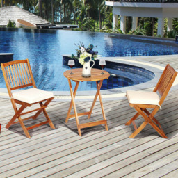 Costway 2 Seater Folding Bistro Set with Cushion Beige - Cream - Wilko - thumbnail 6