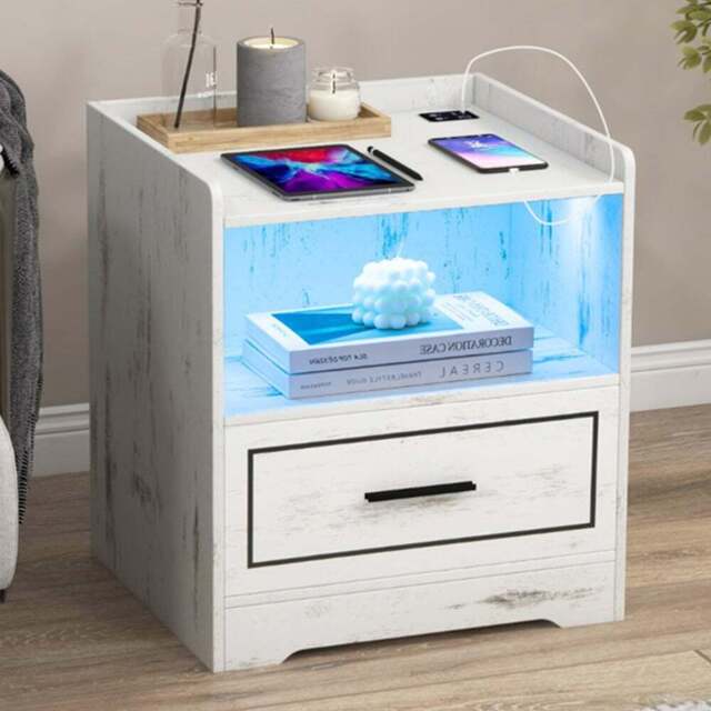 Costway White LED Nightstand with USB and Type-C Port - Size: Single Drawer - Wilko - image 1