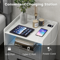 Costway White LED Nightstand with USB and Type-C Port - Size: Single Drawer - Wilko - thumbnail 6