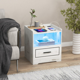 Costway White LED Nightstand with USB and Type-C Port - Size: Single Drawer - Wilko - thumbnail 3