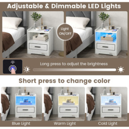 Costway White LED Nightstand with USB and Type-C Port - Size: Single Drawer - Wilko - thumbnail 4