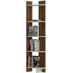 Decorotika Alis 5 Tier Walnut and White Corner Bookcase - Size: 170 x 45 x 21.6cm - Multi - Wilko - thumbnail 3