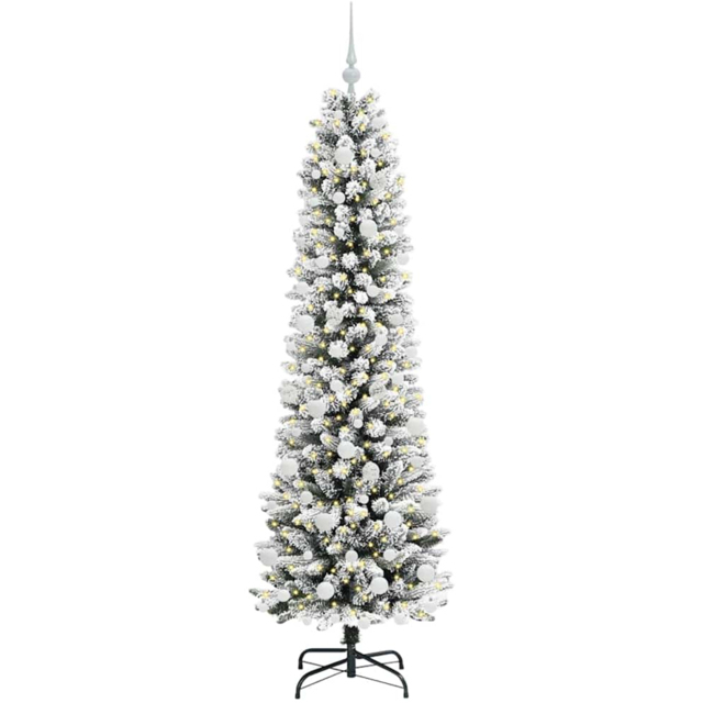 vidaXL Pre-Lit Warm White LED and White Baubles White Artificial Christmas Tree with Stand 5.9ft - Wilko - image 1
