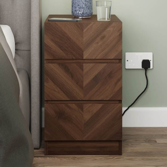 GFW Catania 3 Drawer Royal Walnut Bedside Table Set of 2 - Brown - Wilko - image 1