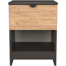 Crowndale Bora Single Drawer Single Shelf Gold Oak and Graphite Bedside Cabinet - Grey - Wilko - thumbnail 3