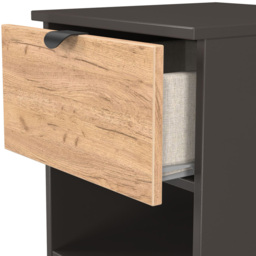 Crowndale Bora Single Drawer Single Shelf Gold Oak and Graphite Bedside Cabinet - Grey - Wilko - thumbnail 6