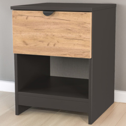 Crowndale Bora Single Drawer Single Shelf Gold Oak and Graphite Bedside Cabinet - Grey - Wilko