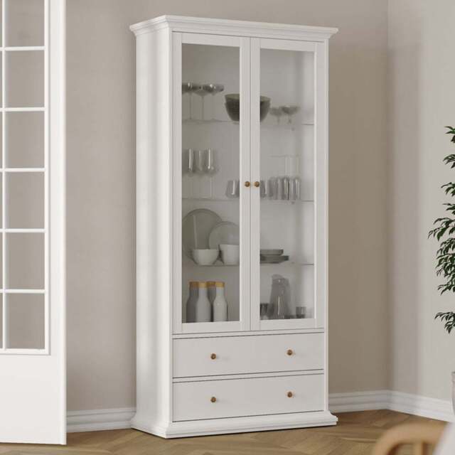 Florence Paris China 2 Door 2 Drawer White Display Cabinet - Size: 41 x 96 x 200cm - Wilko - image 1