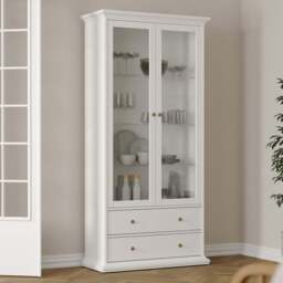 Florence Paris China 2 Door 2 Drawer White Display Cabinet - Size: 41 x 96 x 200cm - Wilko