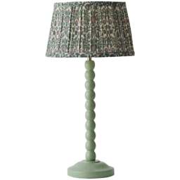 ValueLights Floral Pleated Shade Pastel Green Bobbin LED Table Lamp with Bulb - Size: 49 x 25 x 25cm - Wilko