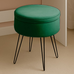 Harbour Housewares Green and Black Velvet Round Footstool with Storage - Size: 45 x 36 x 36cm - Wilko