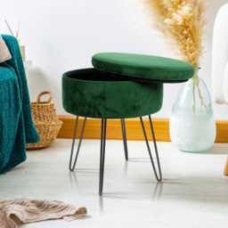 Harbour Housewares Green and Black Velvet Round Footstool with Storage - Size: 45 x 36 x 36cm - Wilko - thumbnail 7
