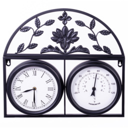 Garden Gear Wyevale Garden Black Floral Pattern Wall Clock and Thermometer - Size: 44 x 5 x 45cm - Wilko - thumbnail 1