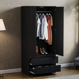 Vida Designs Denver 2 Door 2 Drawer Black Wardrobe - Size: 2 Door, 2 Drawer - Wilko - thumbnail 5