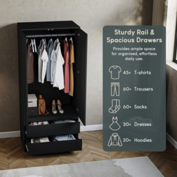 Vida Designs Denver 2 Door 2 Drawer Black Wardrobe - Size: 2 Door, 2 Drawer - Wilko - thumbnail 7