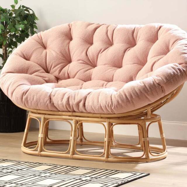 Desser Furniture Papasan 2 Seater Pink and Natural Sofa - Brown - Wilko - image 1