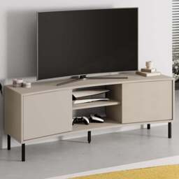 FWStyle Frem Modern 2 Door Sandstone Curved TV Stand Unit - Size: 55 x 150 x 40cm - Cream - Wilko - thumbnail 1