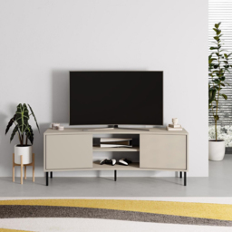 FWStyle Frem Modern 2 Door Sandstone Curved TV Stand Unit - Size: 55 x 150 x 40cm - Cream - Wilko - thumbnail 4