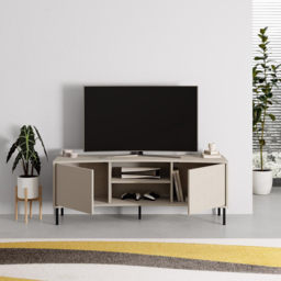 FWStyle Frem Modern 2 Door Sandstone Curved TV Stand Unit - Size: 55 x 150 x 40cm - Cream - Wilko - thumbnail 5
