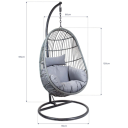 Charles Bentley Grey Rattan Swing Egg Chair with Cushions - Size: 1 Seater - Wilko - thumbnail 7