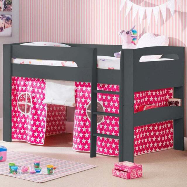 Julian Bowen Pluto Anthracite Mid Sleeper with Pink Star Tent - Size: Single - Grey - Wilko - image 1