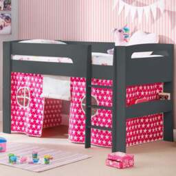 Julian Bowen Pluto Anthracite Mid Sleeper with Pink Star Tent - Size: Single - Grey - Wilko - thumbnail 1