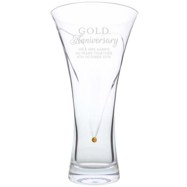 Personalised Memento Personalised Gold Anniversary Large Hand Cut Diamante Heart Vase - Size: 1.4 x 2.5 x 1.4cm - Clear - Wilko - image 1