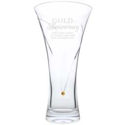 Personalised Memento Personalised Gold Anniversary Large Hand Cut Diamante Heart Vase - Size: 1.4 x 2.5 x 1.4cm - Clear - Wilko