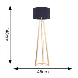 ValueLights Lottie Navy Blue Fabric Drum Shade Natural Wood Tripod LED Floor Lamp - Size: 148 x 45 x 45cm - Cream - Wilko - thumbnail 5
