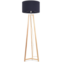 ValueLights Lottie Navy Blue Fabric Drum Shade Natural Wood Tripod LED Floor Lamp - Size: 148 x 45 x 45cm - Cream - Wilko
